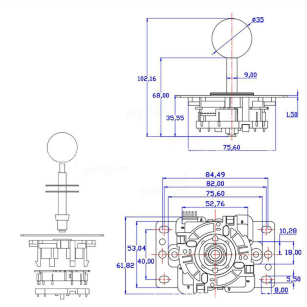 Joystick 8 Pins Original Sanhe Rocker Round Top Ball Arcade Joystick- Short Handle For Arcade Game Machine - Image 3